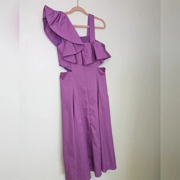 Veronica Beard Beilla One Shoulder Ruffle Cutout Maxi Dress in Vivid Orchid Sz 2 - Picture 12 of 17